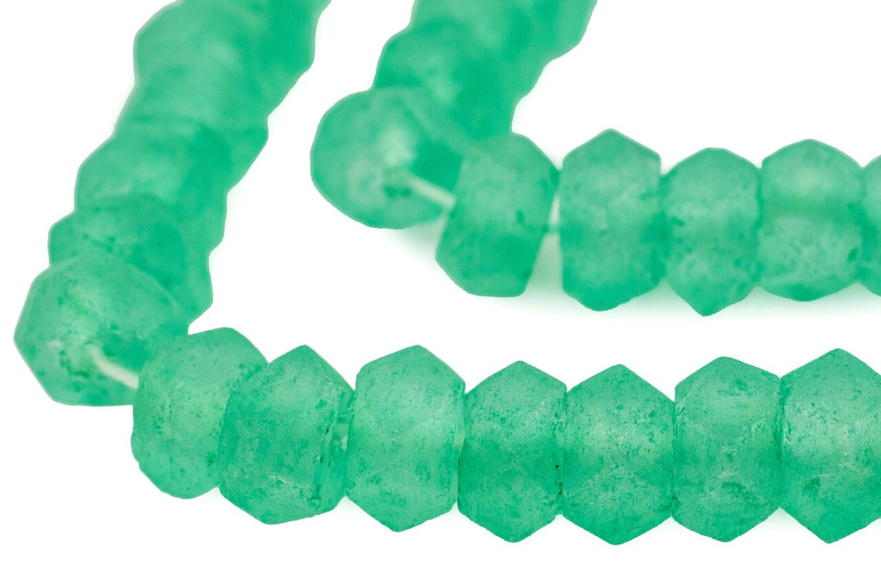 The Bead Chest Verdant Green Faceted Recycled Java Sea Glass Beads - Full Strand of Faceted Bottle Glass Beads | Approximately 48 Beads